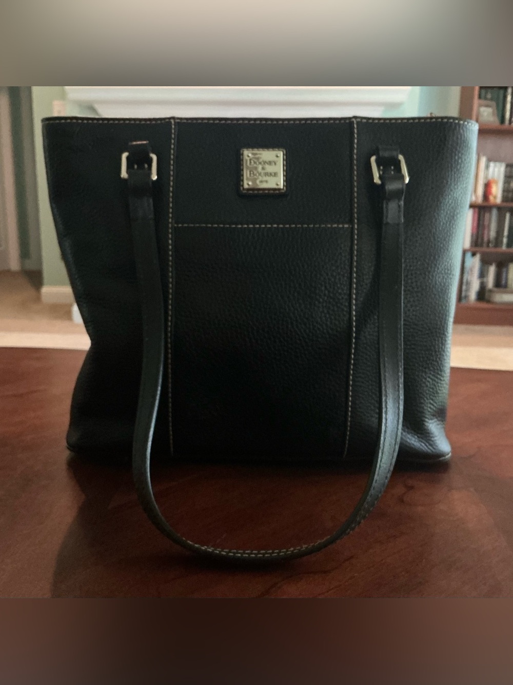 Dooney & Bourke Black Pebble Lexington Leather Shoulder Tote with Logo Plaque